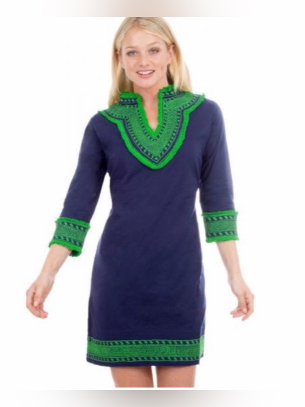 NEW Gretchen Scott Fringe Binge Dress Small Royal Blue Kelly Green Embroidered